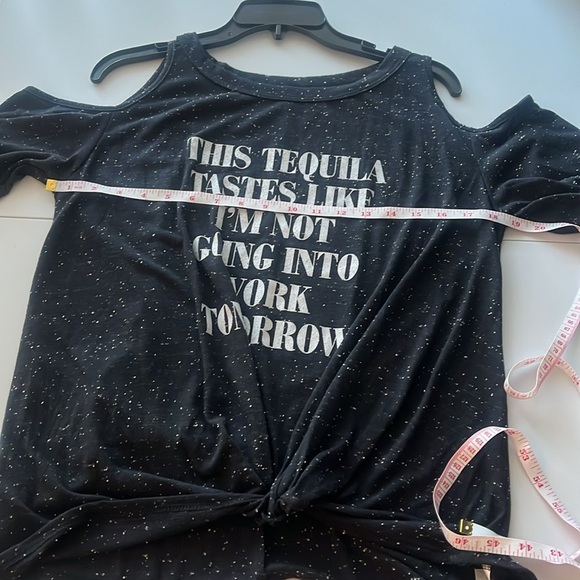 Alya Black Short Sleeve Cut Out T-Shirt with white writing - Picture 5 of 8